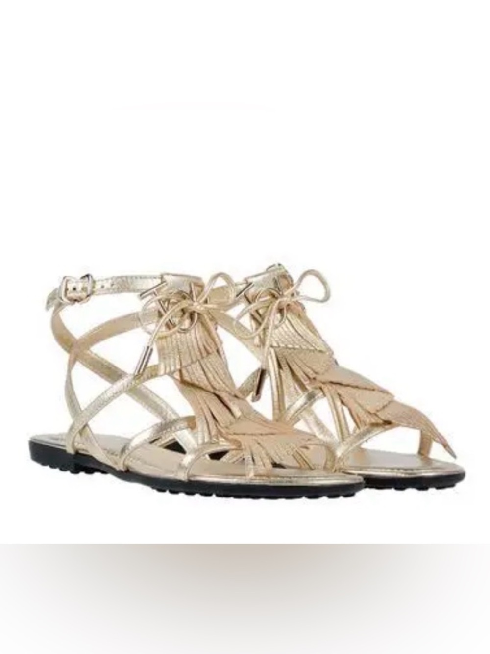 Tod’s Gold leather Women's Fringe Gladiator Sandals SKU: F3188